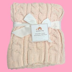 Manhattan Baby Cable Knit Chenille Baby Kids Blanket Pink Soft 30" x 36" Knitted